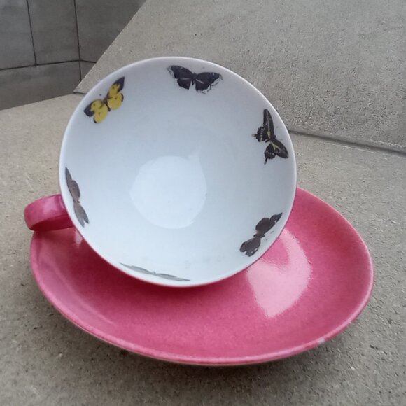Marion Rebecca idc France Pink BUTTERFLIES Cup & Saucer Set - Vintage - Picture 10 of 12
